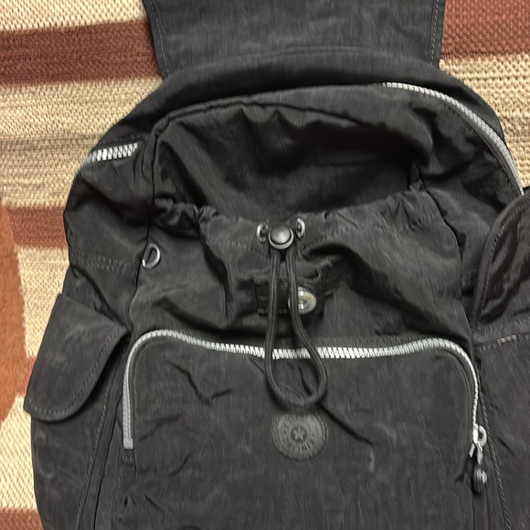 Kipling Black Backpack.  Silver zippers and buckles - Picture 2 of 7